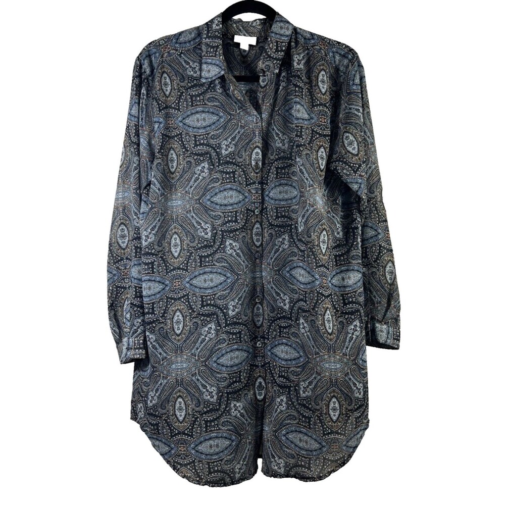 J. Jill Blouse Women's Size Small Paisley Tunic Mandala Long Sleeve Blouse